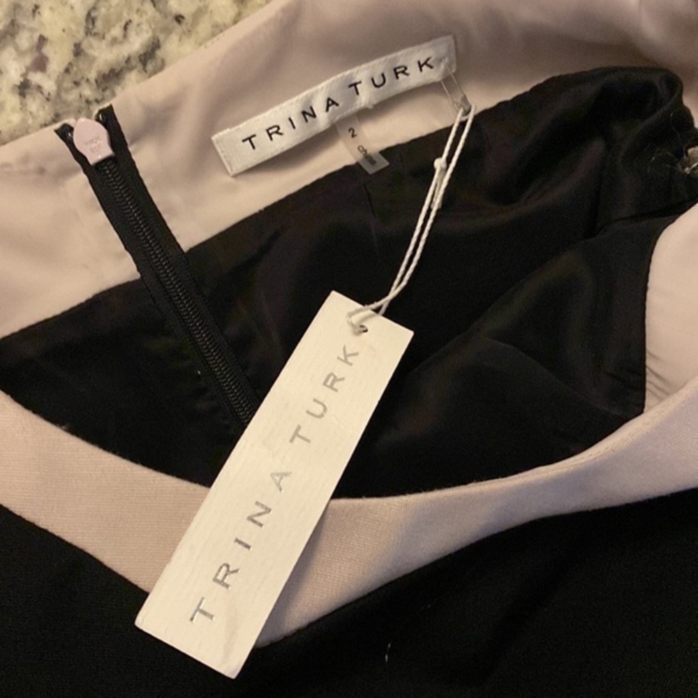 NWT Trina Turk Stacie black cream color block drop waist dress M15 - Picture 10 of 10